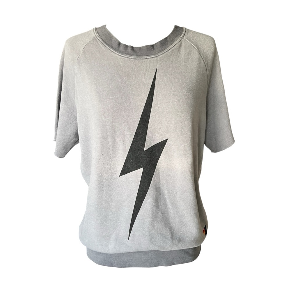 Aviator Nation Light Gray Sweatshirt with Black Lightning Bolt